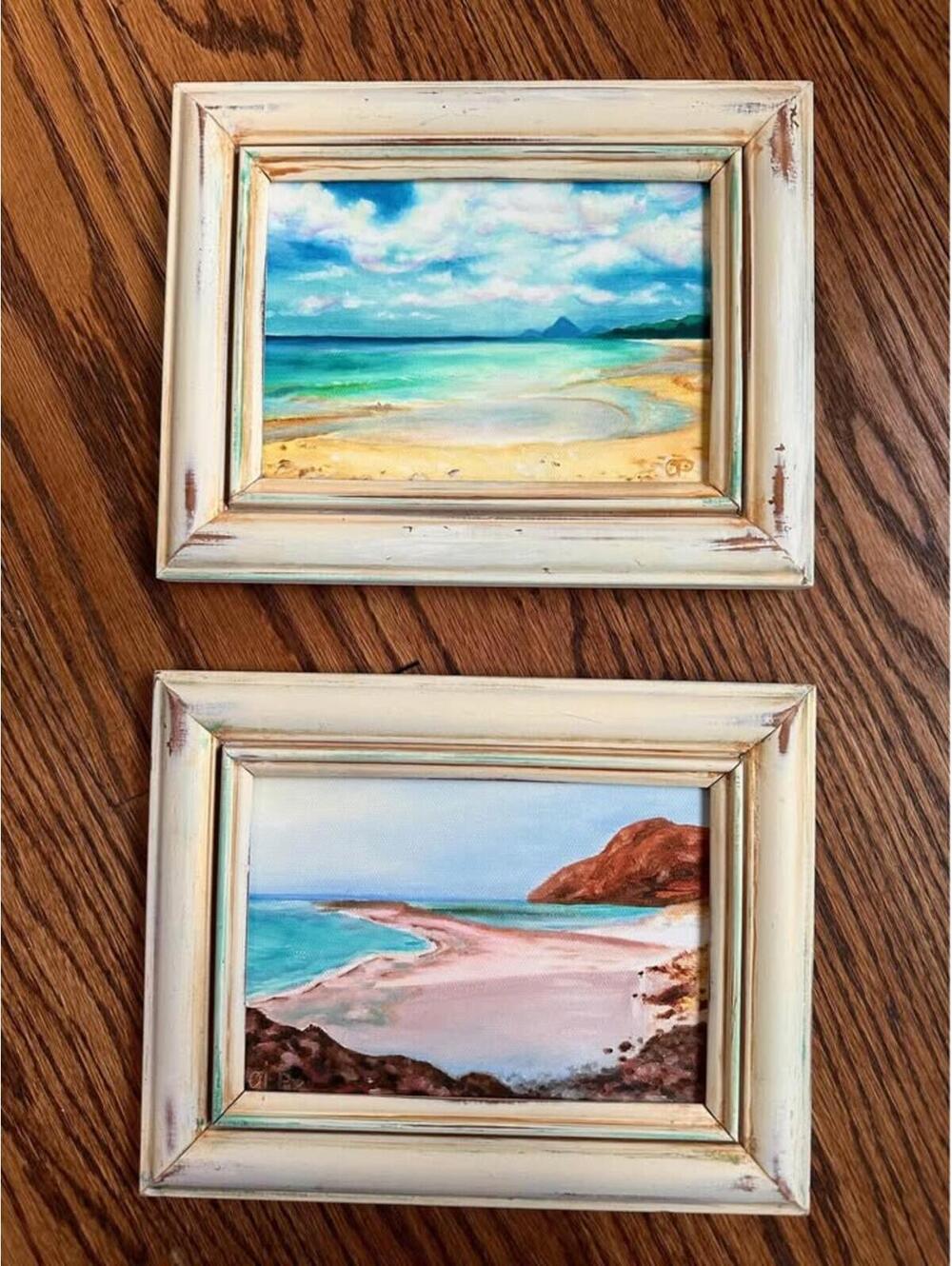 Two Original Oil Paintings in vintage distressed frames